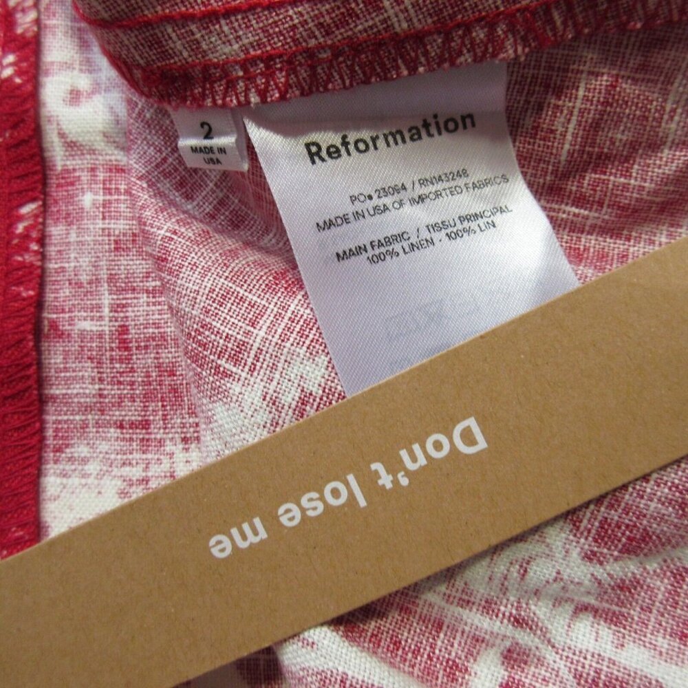 NWT Reformation Pepper in Wildlife Red White Linen Lace-up Back Midi Dress 2 - Picture 6 of 9
